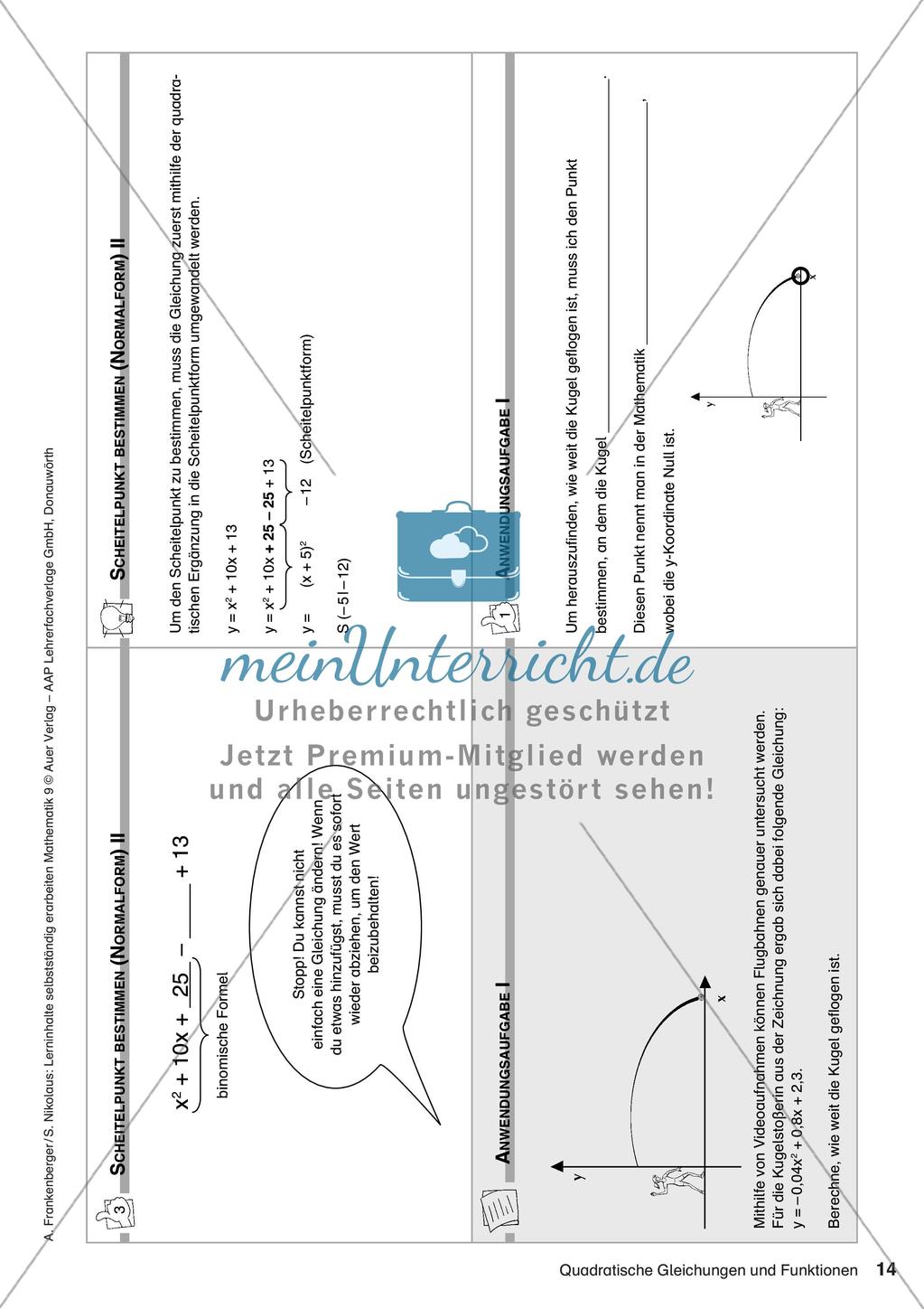Lerninhalte selbstständig erarbeiten Thema Quadratische Gleichungen und Funktionen Preview 16