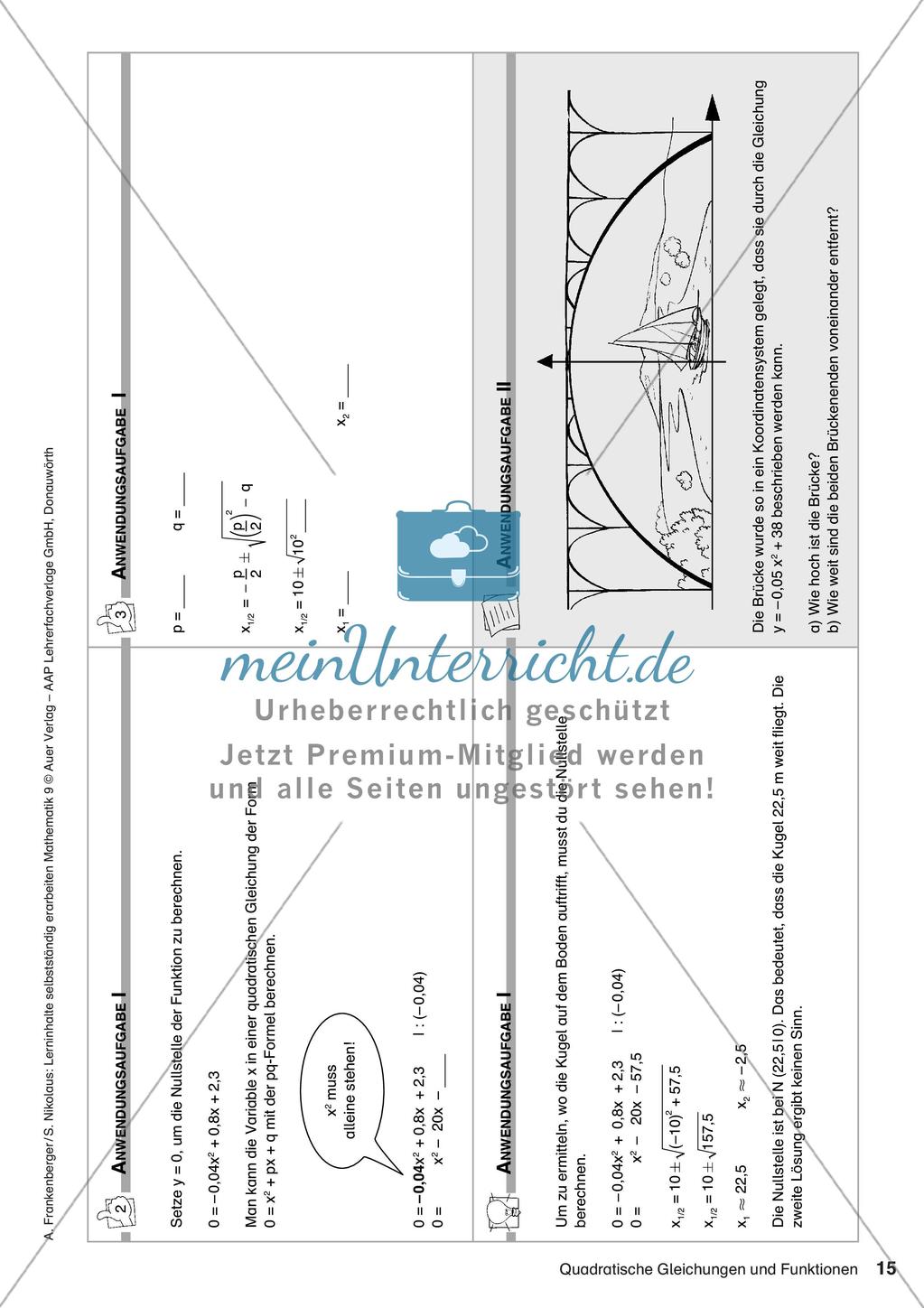 Lerninhalte selbstständig erarbeiten Thema Quadratische Gleichungen und Funktionen Preview 17