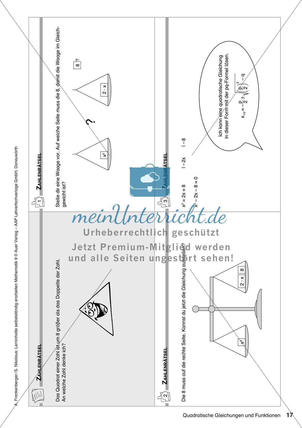 Lerninhalte selbstständig erarbeiten Thema Quadratische Gleichungen und Funktionen Preview 19