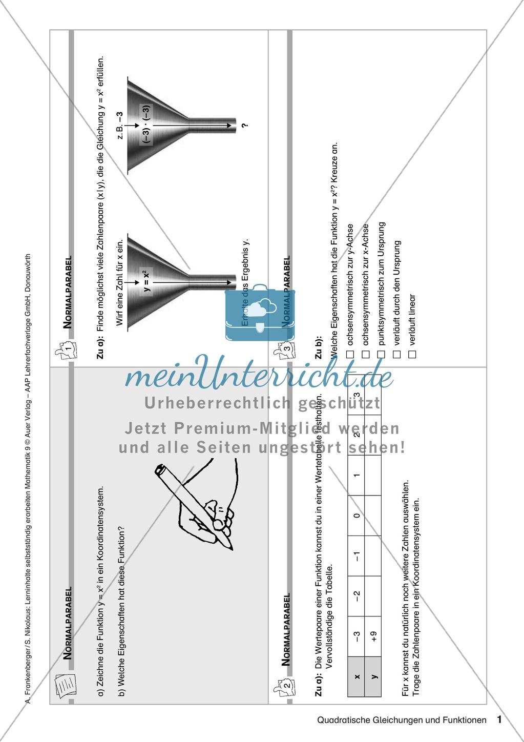 Lerninhalte selbstständig erarbeiten Thema Quadratische Gleichungen und Funktionen Preview 3