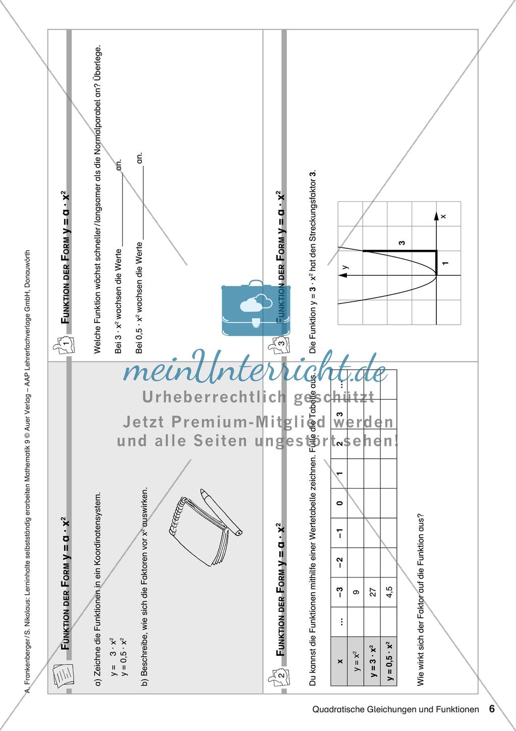 Lerninhalte selbstständig erarbeiten Thema Quadratische Gleichungen und Funktionen Preview 8