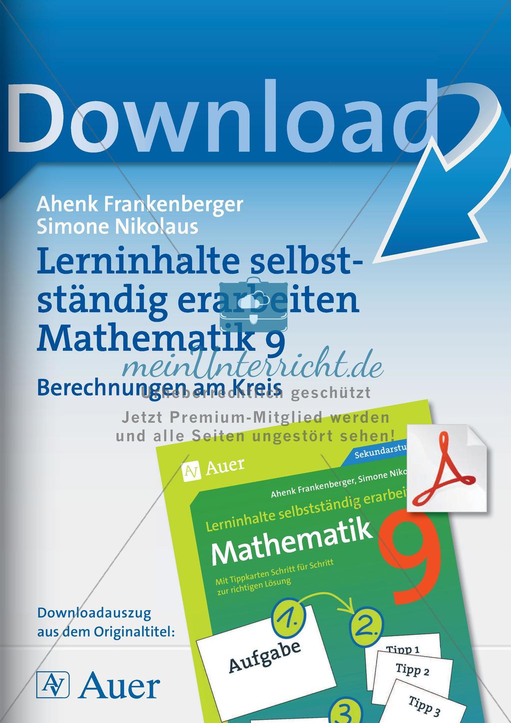 Lerninhalte selbstständig erarbeiten Thema Berechnungen am Kreis Preview 1