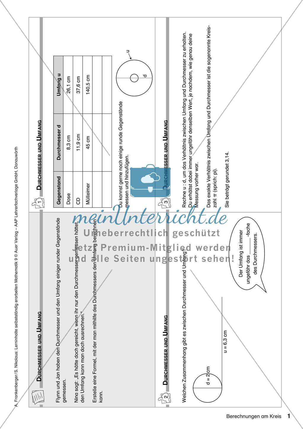 Lerninhalte selbstständig erarbeiten Thema Berechnungen am Kreis Preview 3