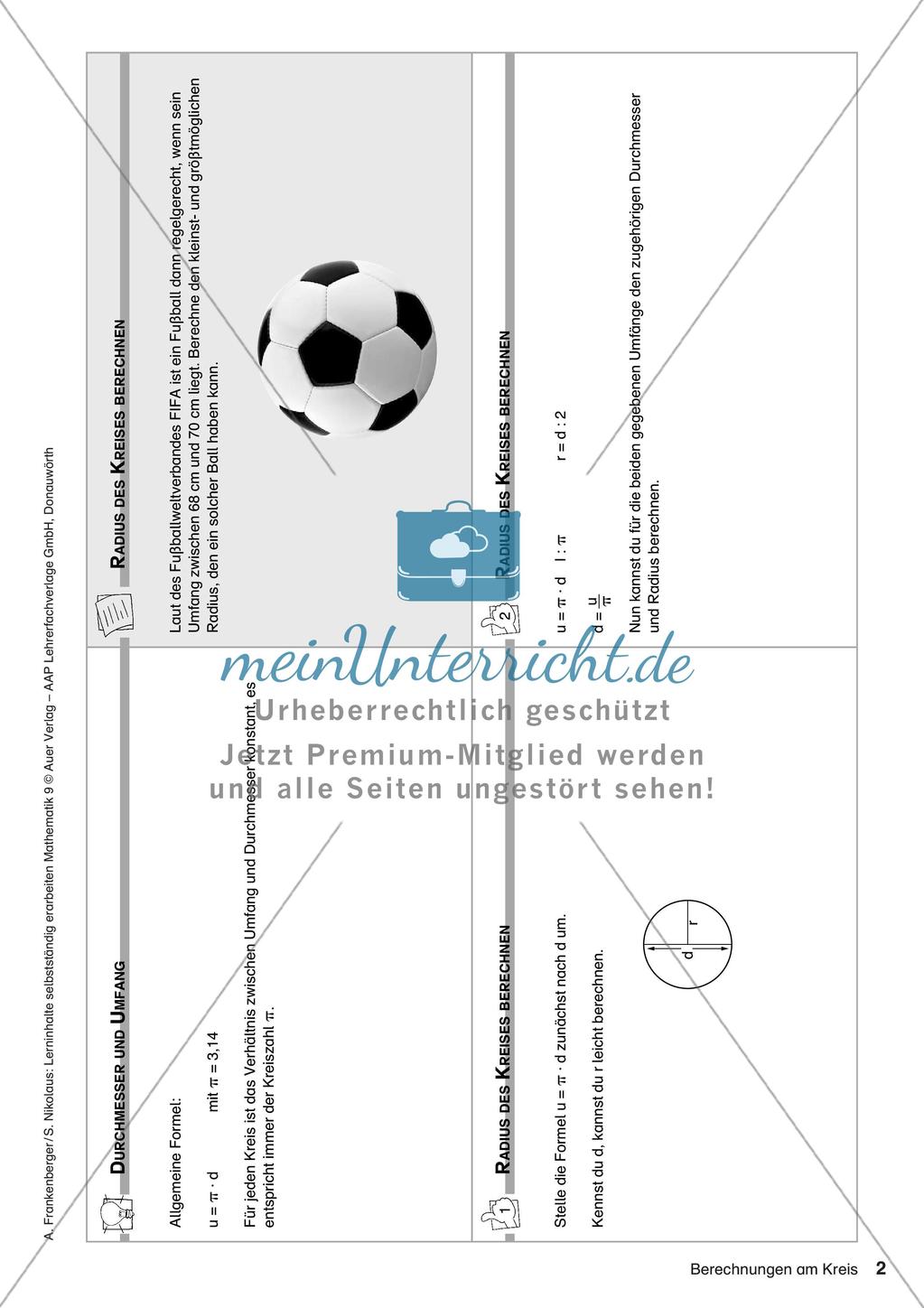 Lerninhalte selbstständig erarbeiten Thema Berechnungen am Kreis Preview 4