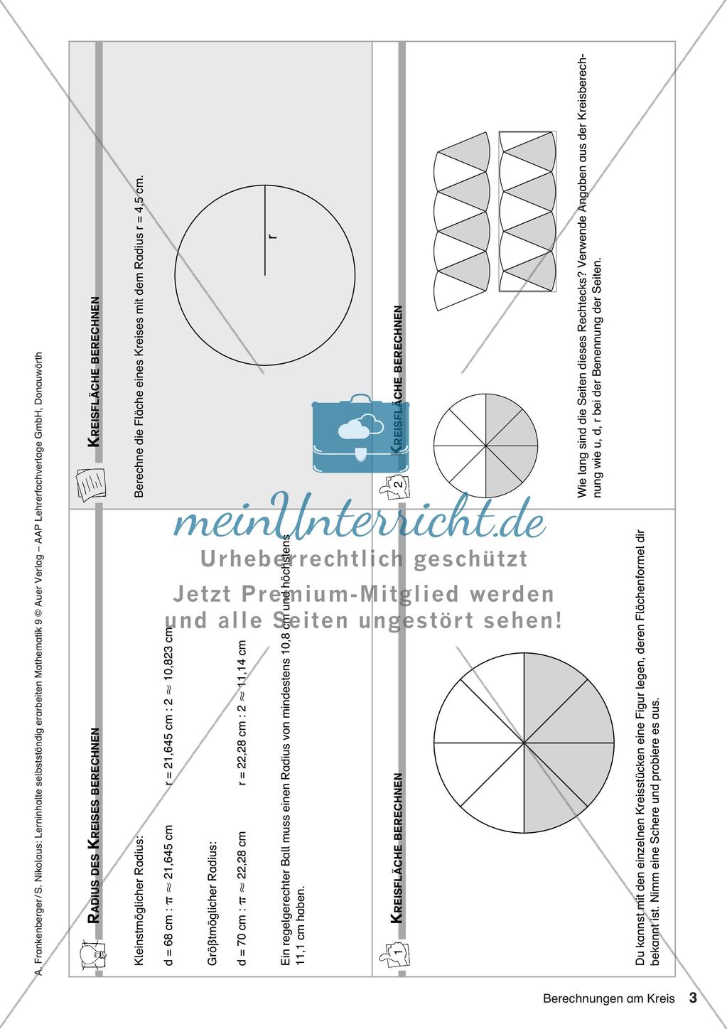 Lerninhalte selbstständig erarbeiten Thema Berechnungen am Kreis Preview 5