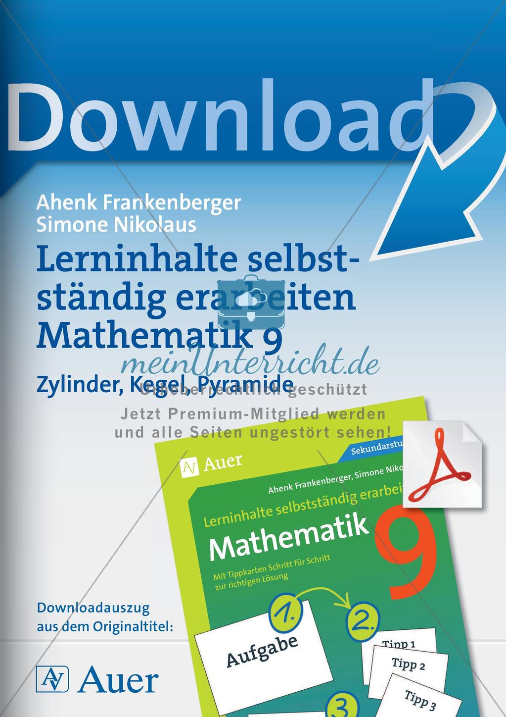 Lerninhalte selbstständig erarbeiten Thema Zylinder, Kegel, Pyramide Preview 1