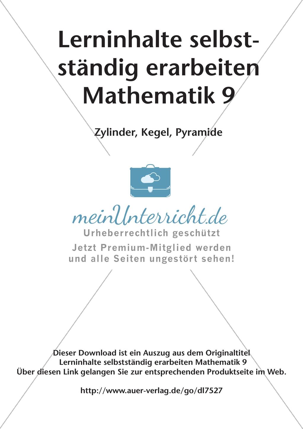 Lerninhalte selbstständig erarbeiten Thema Zylinder, Kegel, Pyramide Preview 2