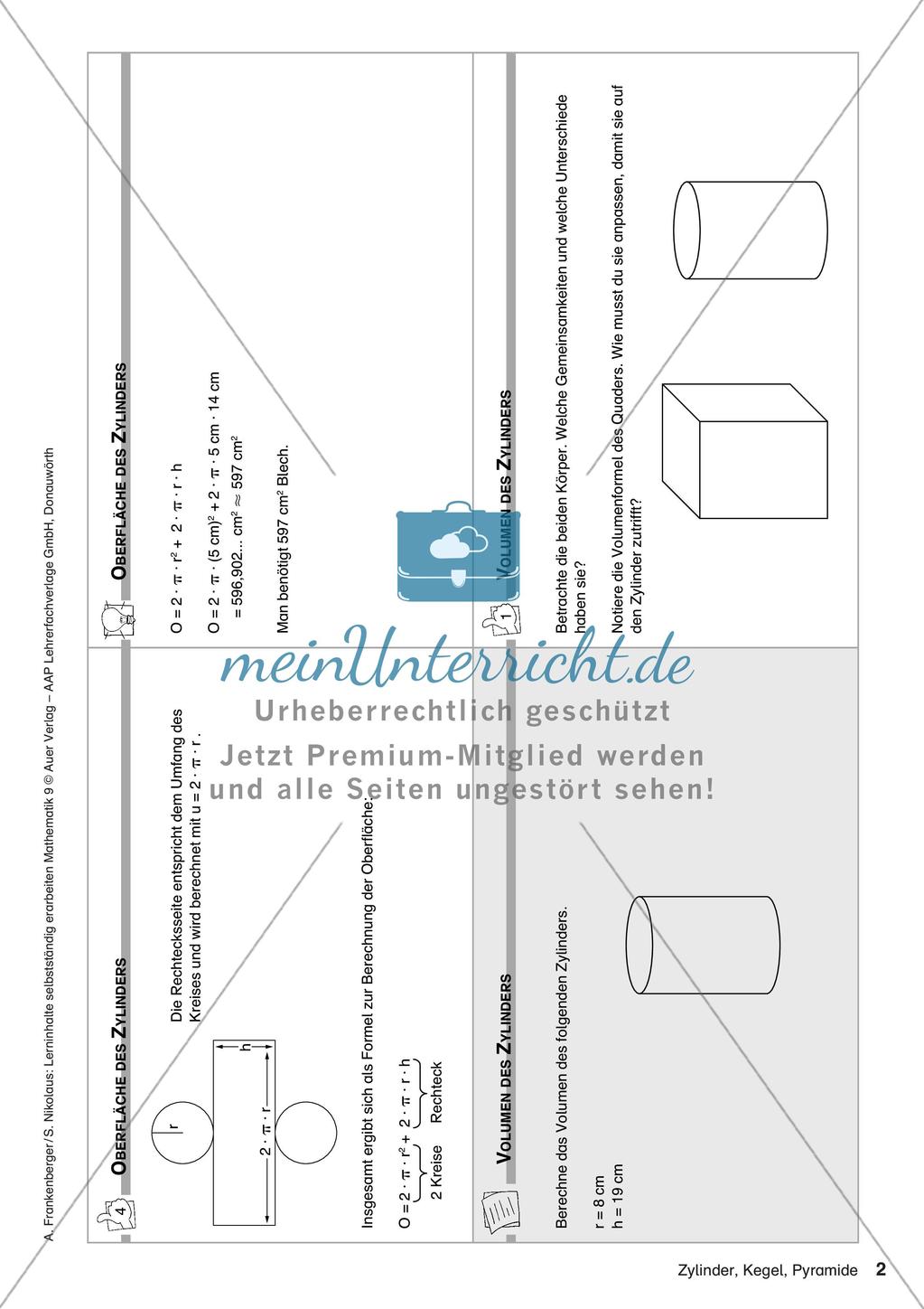 Lerninhalte selbstständig erarbeiten Thema Zylinder, Kegel, Pyramide Preview 4