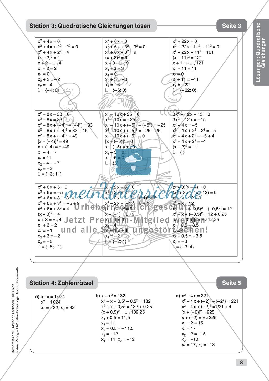 Mathe an Stationen - Inklusion: Quadratische Gleichungen Preview 10
