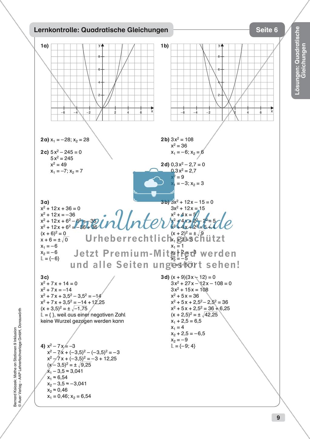 Mathe an Stationen - Inklusion: Quadratische Gleichungen Preview 11