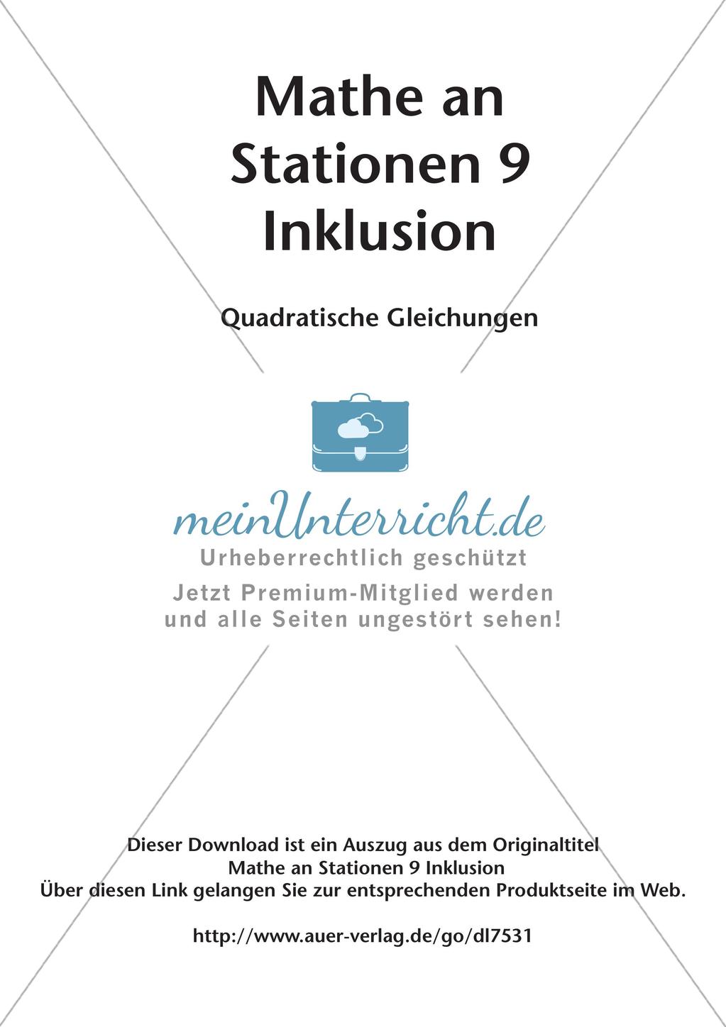 Mathe an Stationen - Inklusion: Quadratische Gleichungen Preview 2