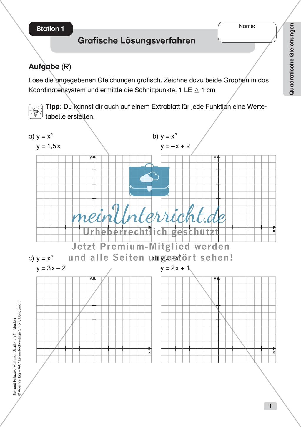 Mathe an Stationen - Inklusion: Quadratische Gleichungen Preview 3