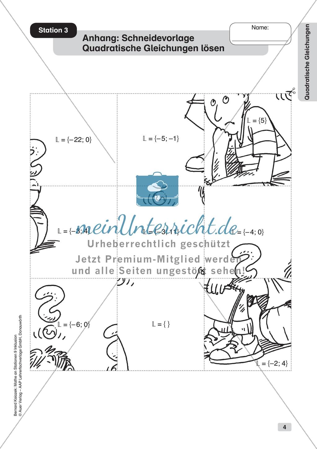 Mathe an Stationen - Inklusion: Quadratische Gleichungen Preview 6