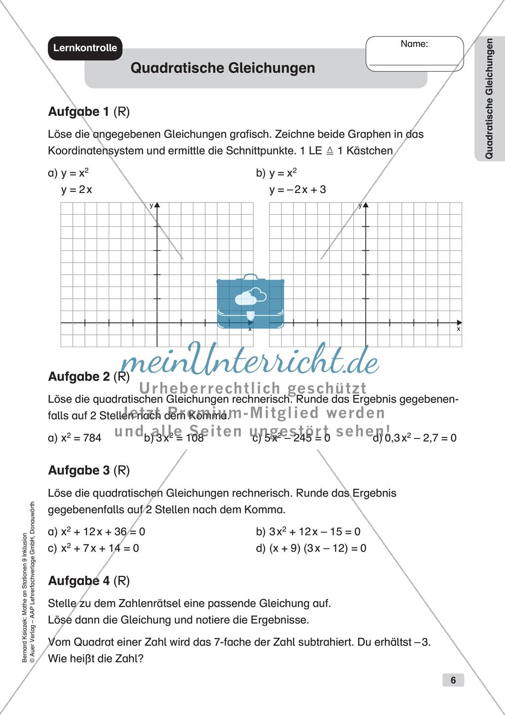 Mathe an Stationen - Inklusion: Quadratische Gleichungen Preview 8