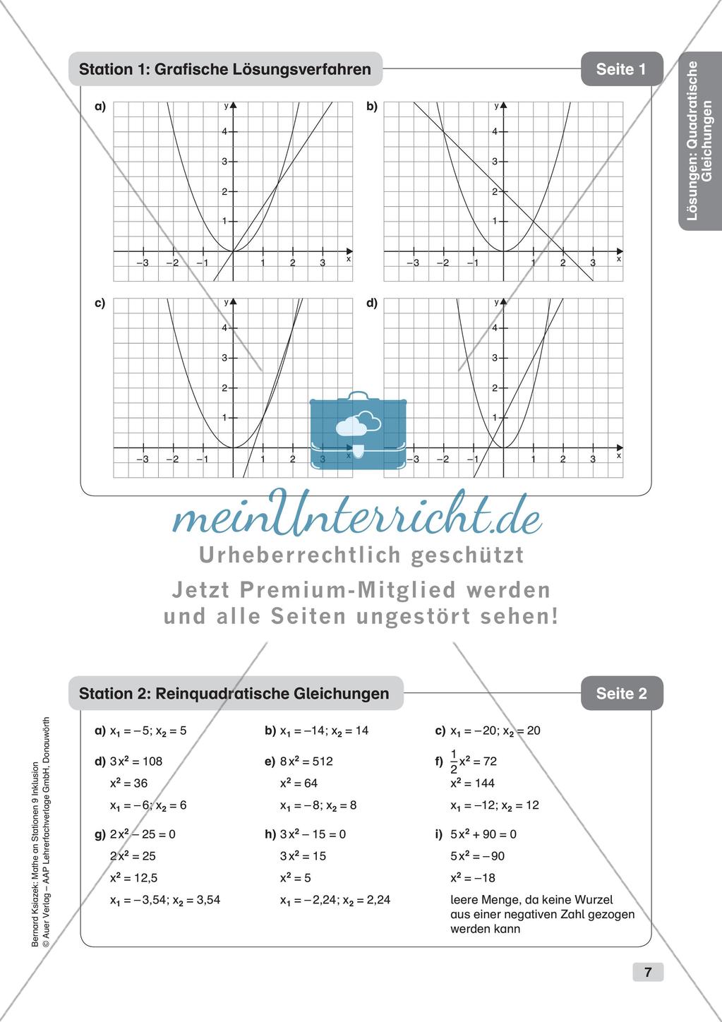 Mathe an Stationen - Inklusion: Quadratische Gleichungen Preview 9