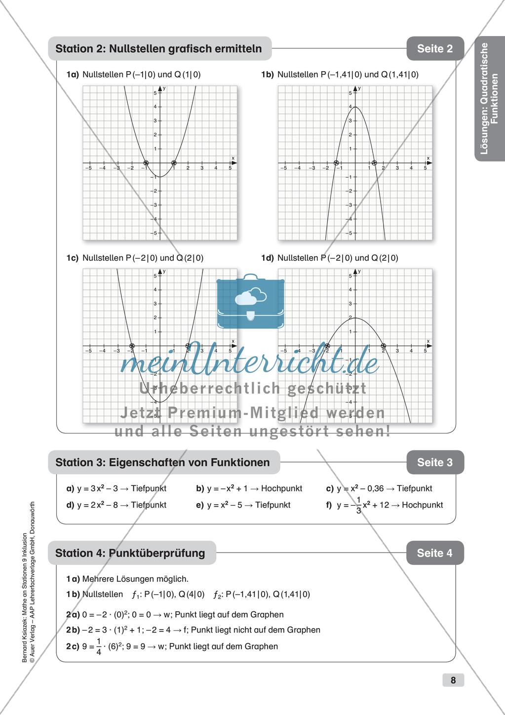 Mathe an Stationen - Inklusion: Quadratische Funktionen Preview 10