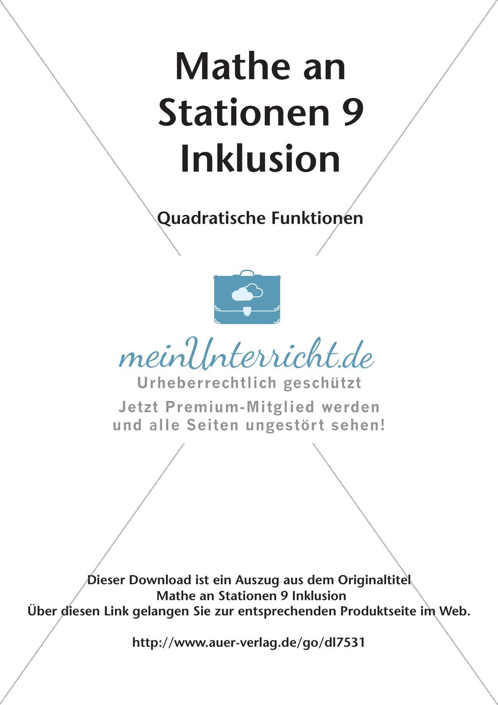 Mathe an Stationen - Inklusion: Quadratische Funktionen Preview 2