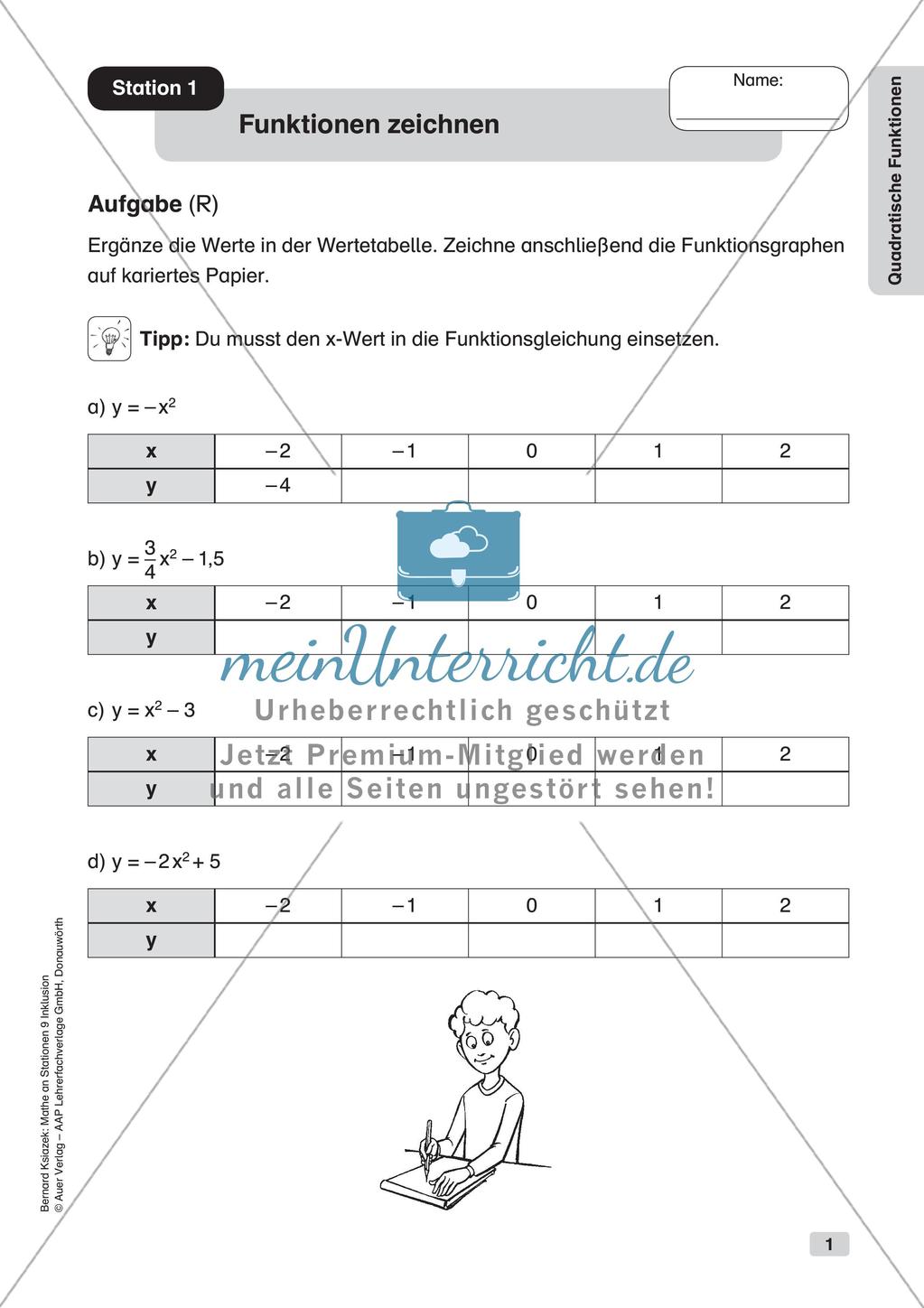 Mathe an Stationen - Inklusion: Quadratische Funktionen Preview 3