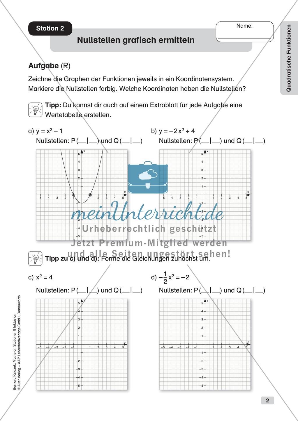 Mathe an Stationen - Inklusion: Quadratische Funktionen Preview 4