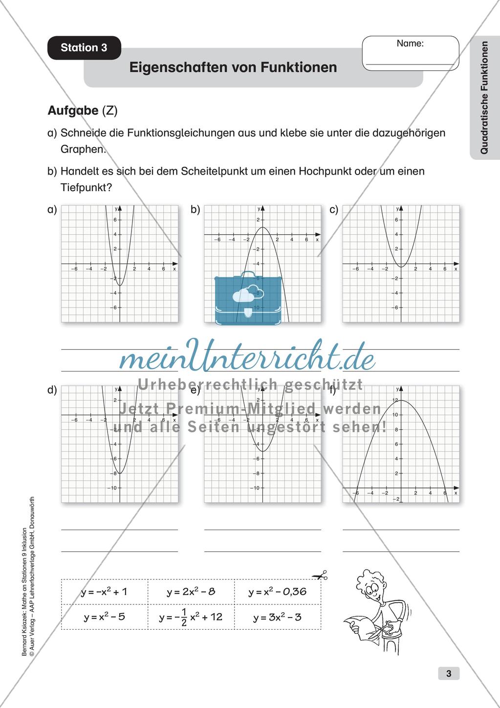 Mathe an Stationen - Inklusion: Quadratische Funktionen Preview 5