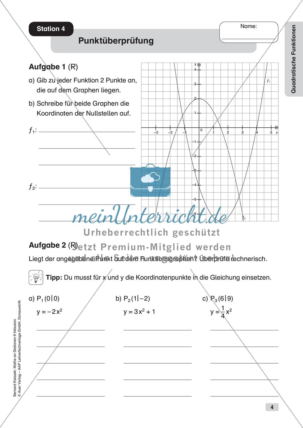 Mathe an Stationen - Inklusion: Quadratische Funktionen Preview 6