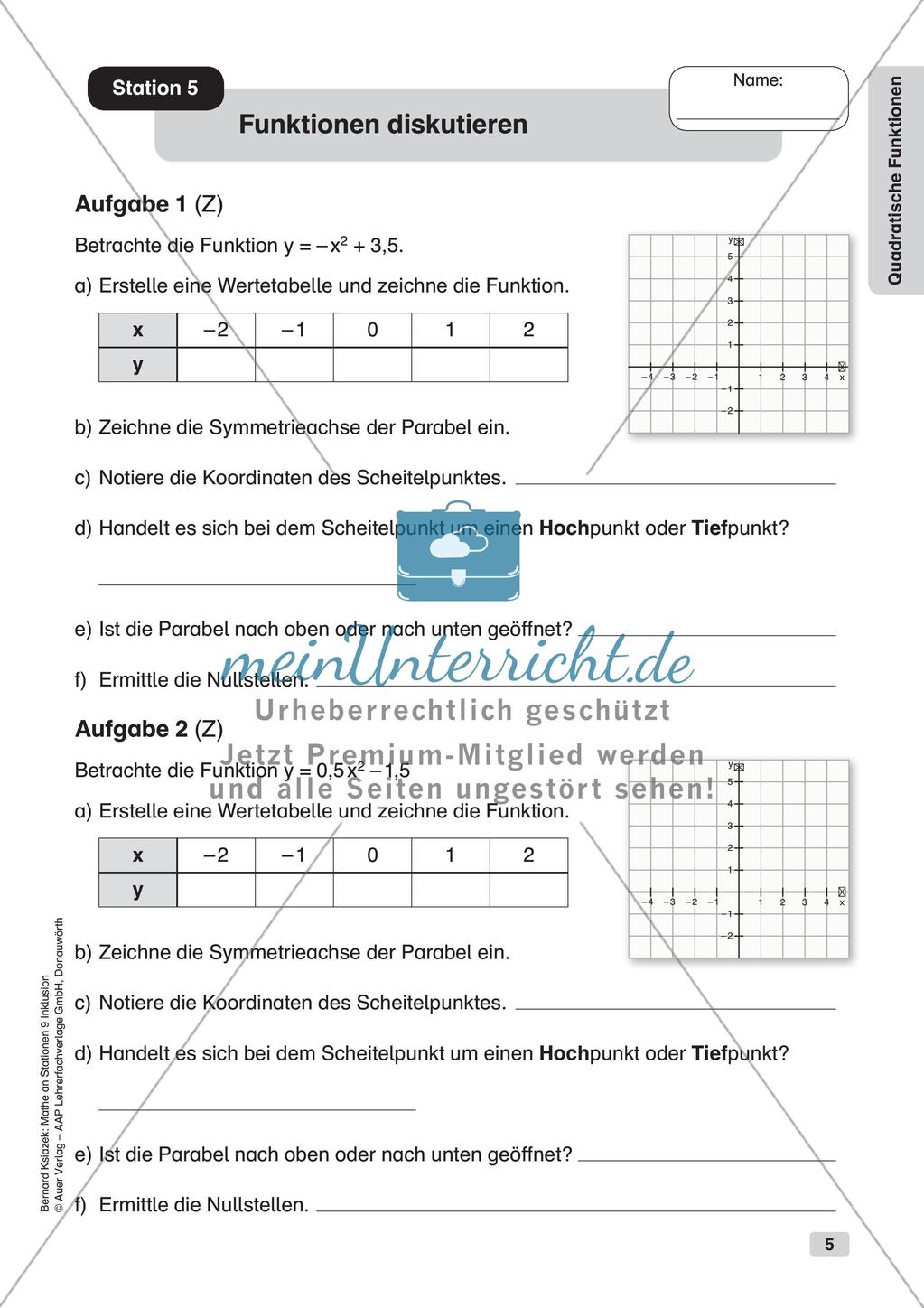Mathe an Stationen - Inklusion: Quadratische Funktionen Preview 7