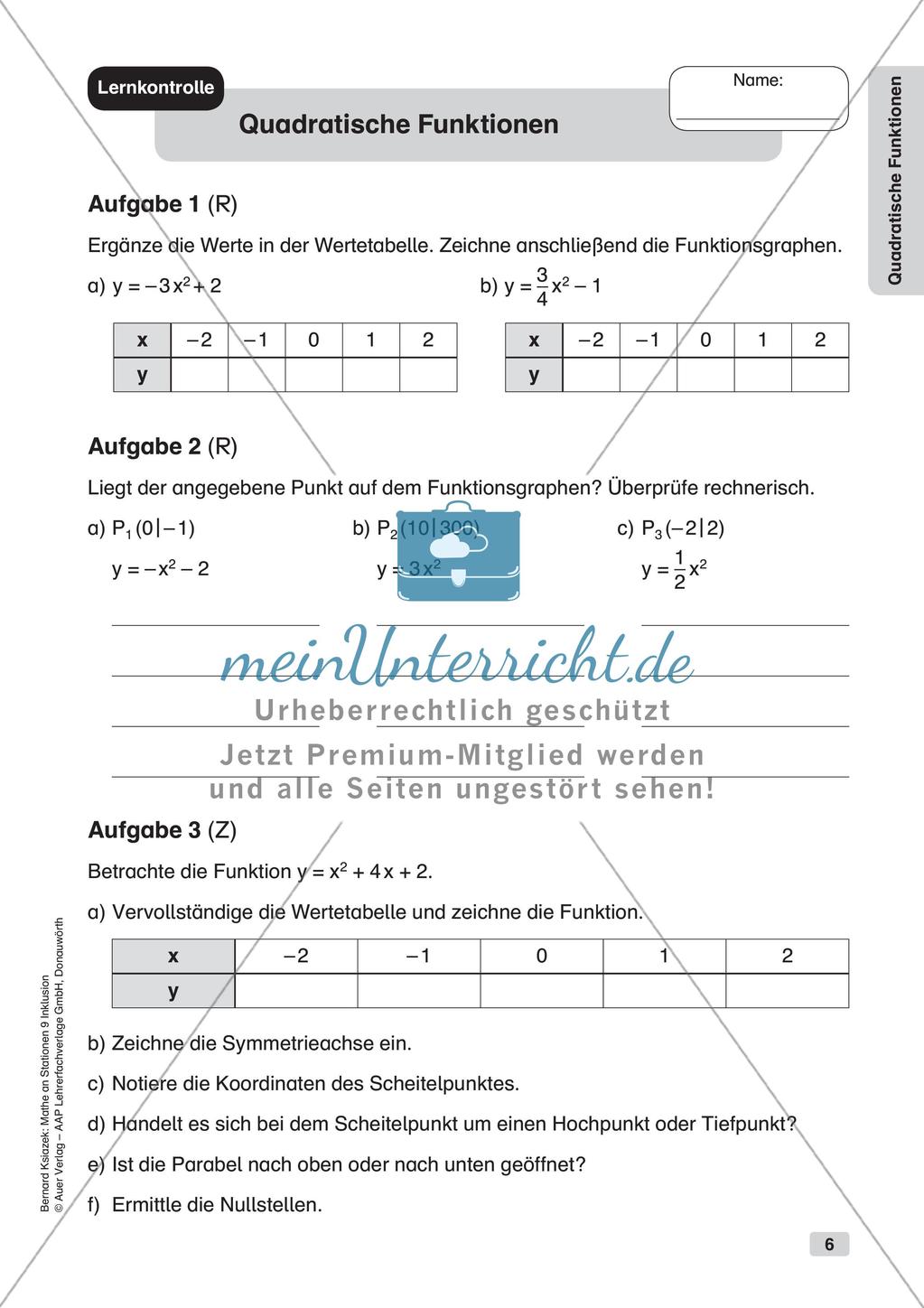 Mathe an Stationen - Inklusion: Quadratische Funktionen Preview 8