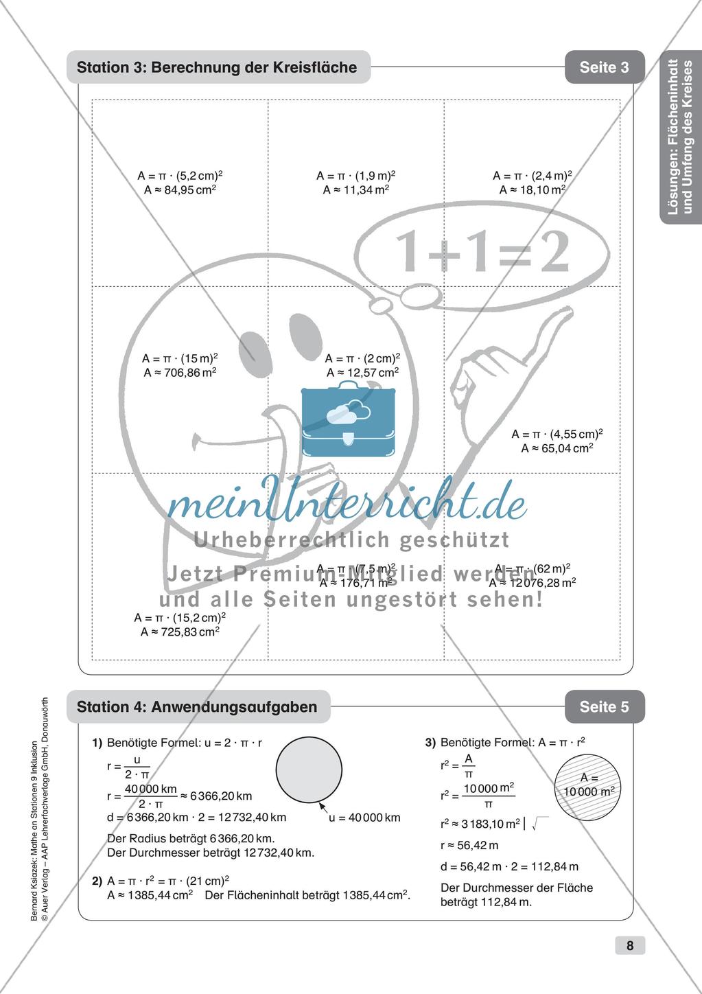Mathe an Stationen - Inklusion: Flächeninhalt und Umfang des Kreises Preview 10