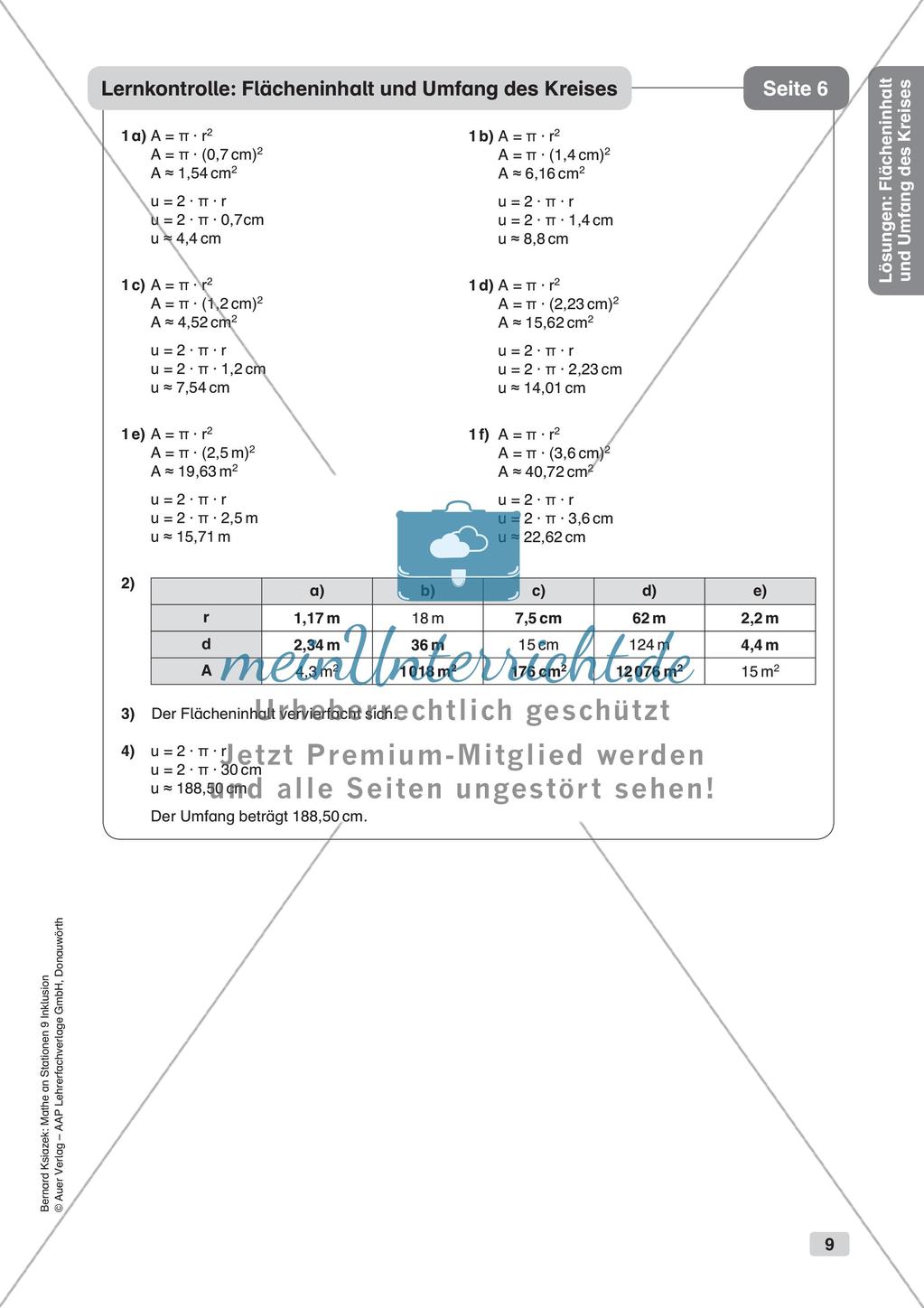 Mathe an Stationen - Inklusion: Flächeninhalt und Umfang des Kreises Preview 11