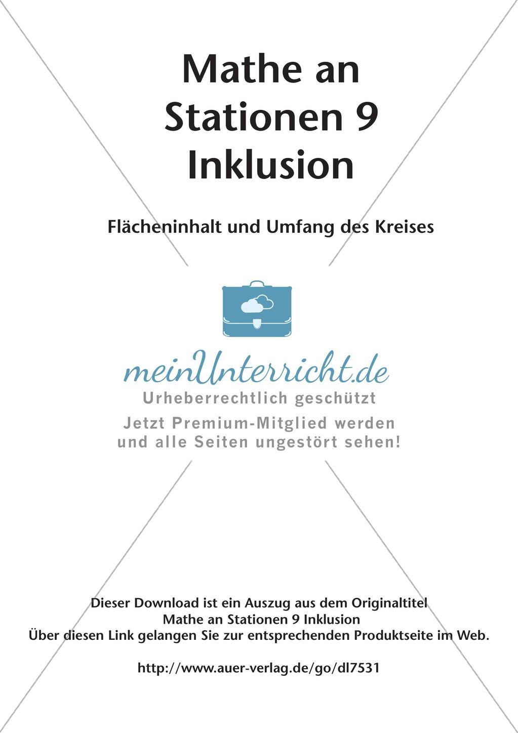 Mathe an Stationen - Inklusion: Flächeninhalt und Umfang des Kreises Preview 2