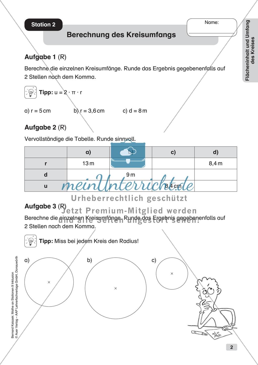 Mathe an Stationen - Inklusion: Flächeninhalt und Umfang des Kreises Preview 4