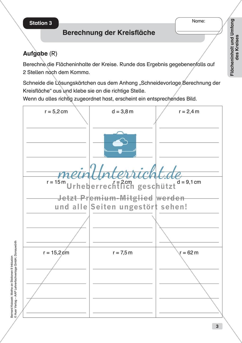 Mathe an Stationen - Inklusion: Flächeninhalt und Umfang des Kreises Preview 5