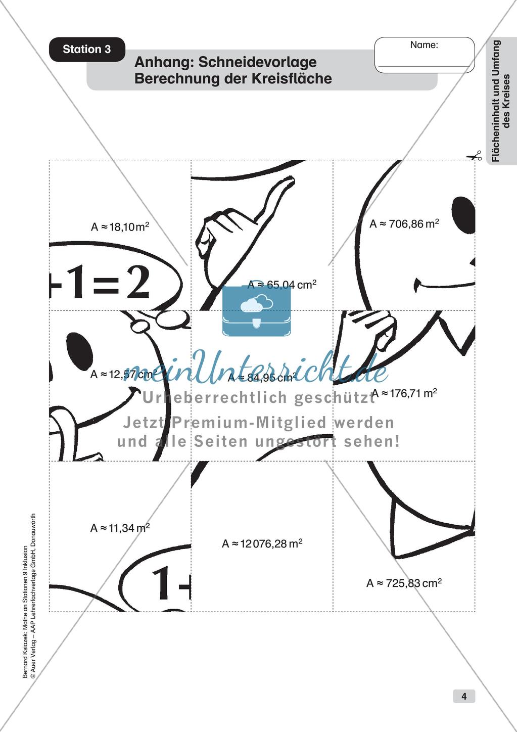 Mathe an Stationen - Inklusion: Flächeninhalt und Umfang des Kreises Preview 6