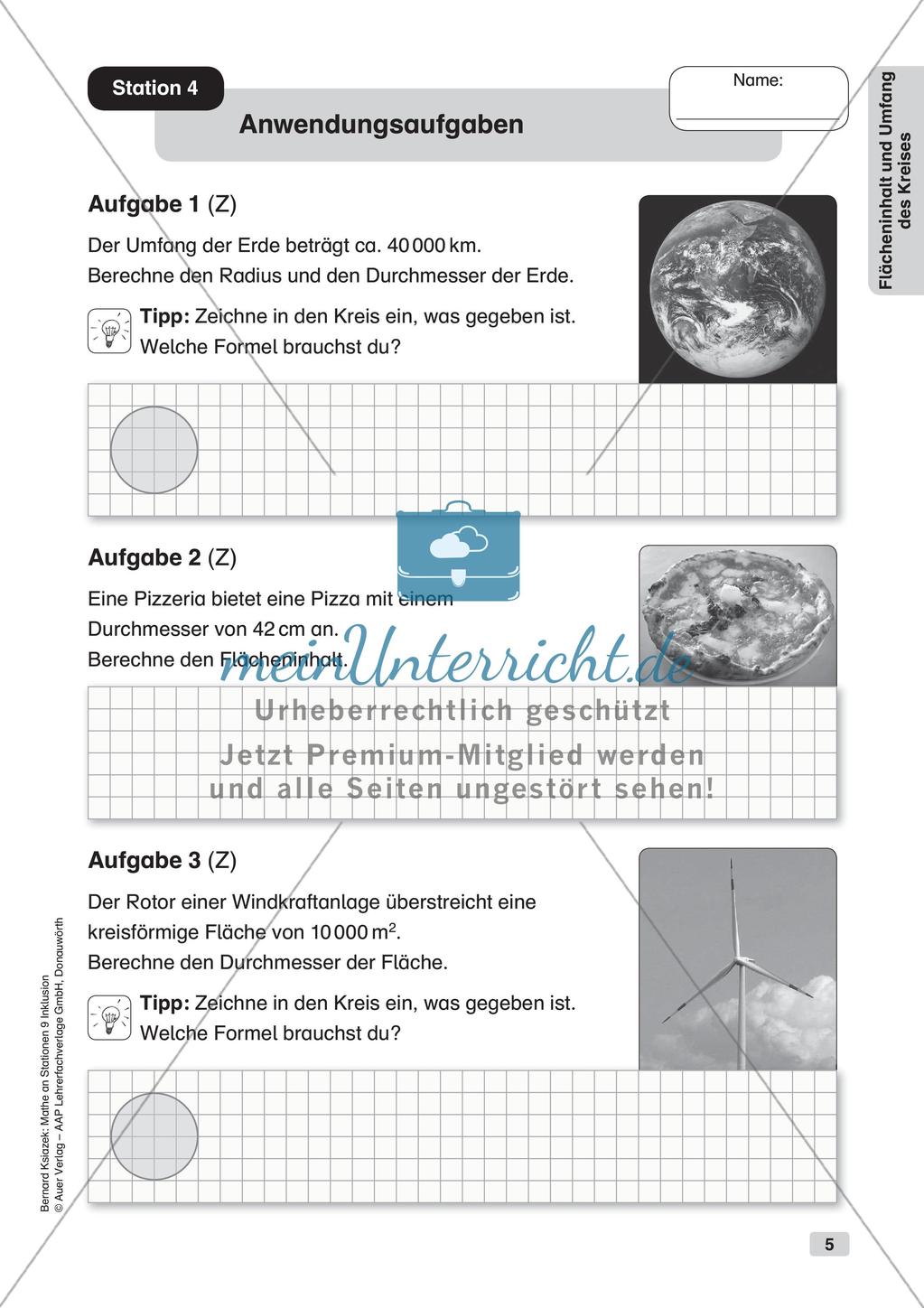 Mathe an Stationen - Inklusion: Flächeninhalt und Umfang des Kreises Preview 7