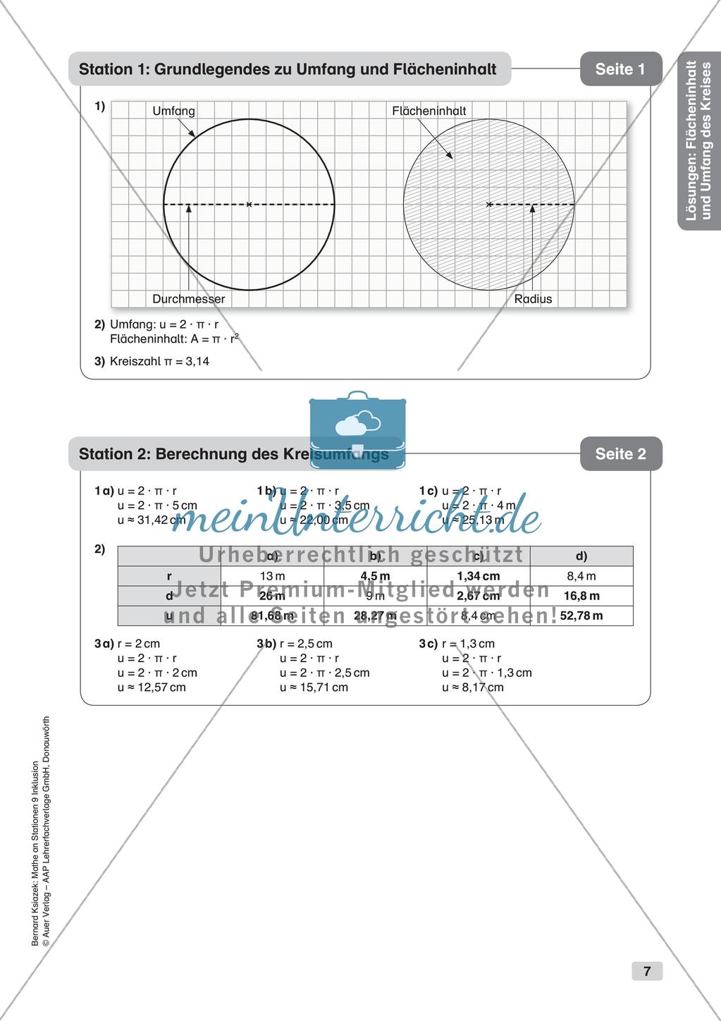 Mathe an Stationen - Inklusion: Flächeninhalt und Umfang des Kreises Preview 9