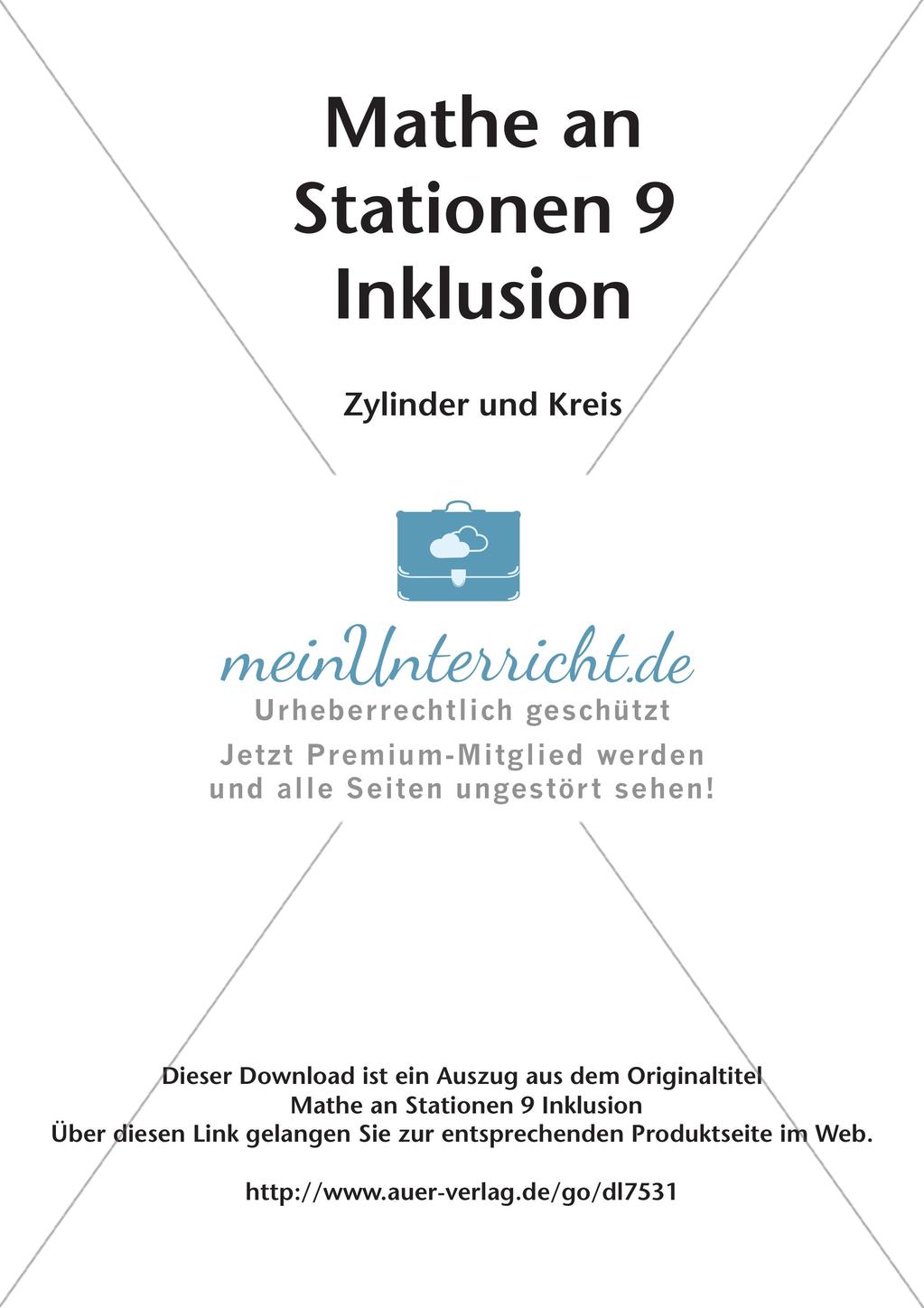 Mathe an Stationen - Inklusion: Zylinder und Kreis Preview 2