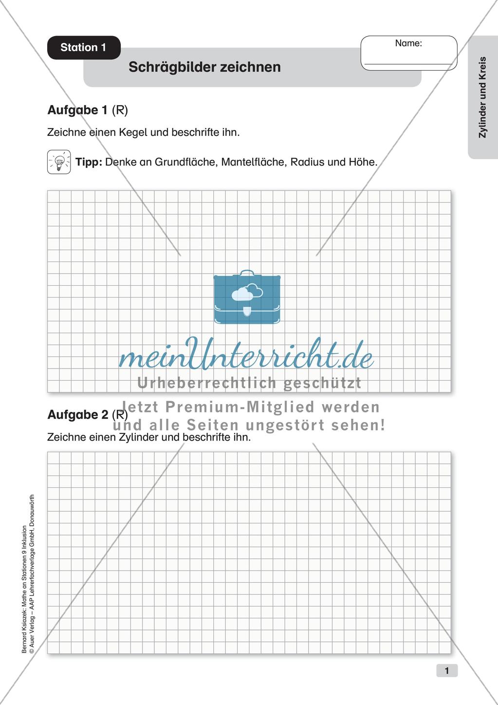 Mathe an Stationen - Inklusion: Zylinder und Kreis Preview 3