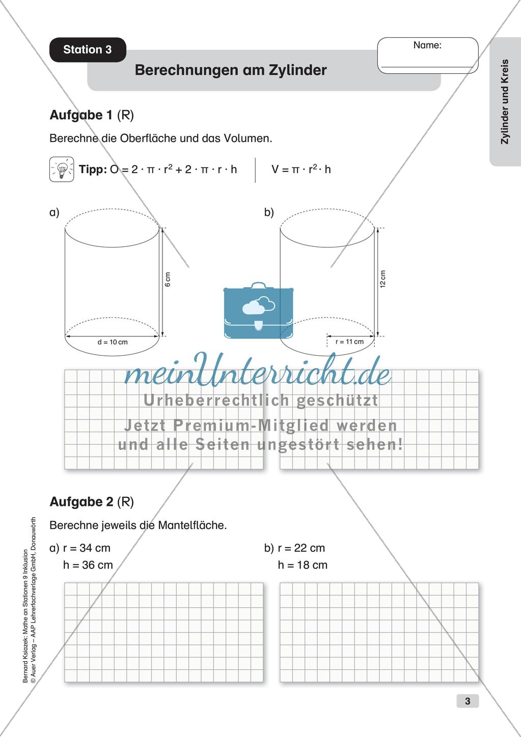 Mathe an Stationen - Inklusion: Zylinder und Kreis Preview 5