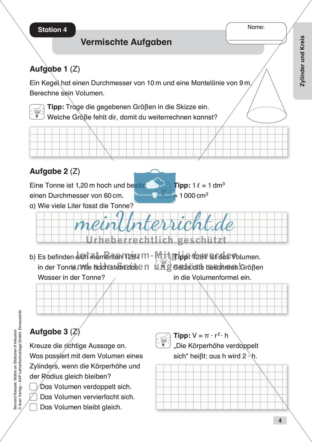 Mathe an Stationen - Inklusion: Zylinder und Kreis Preview 6