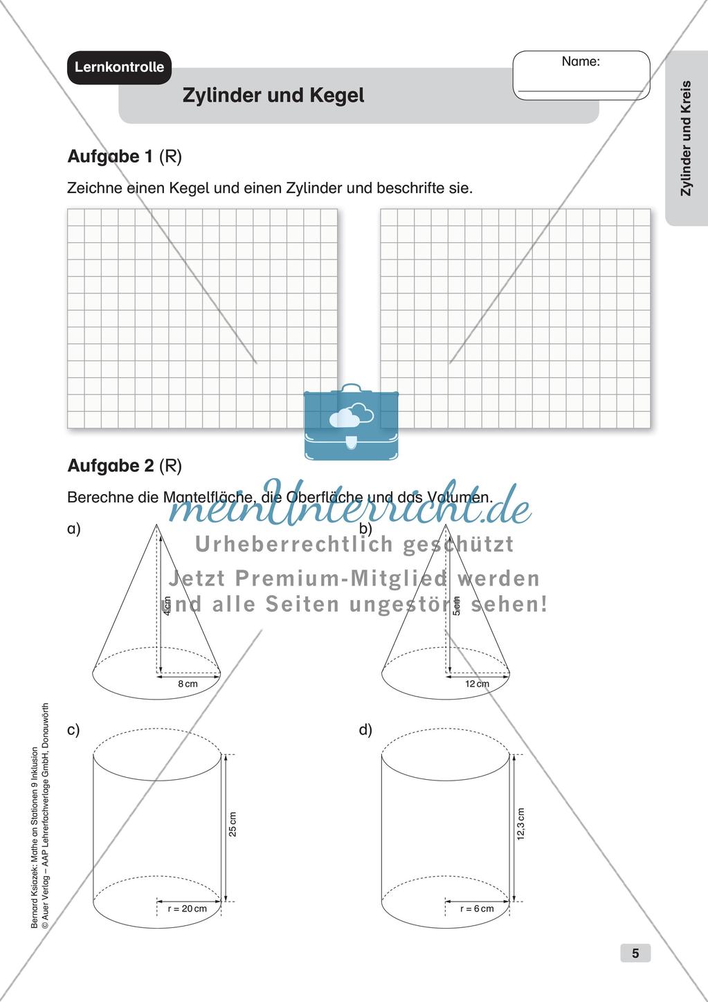 Mathe an Stationen - Inklusion: Zylinder und Kreis Preview 7