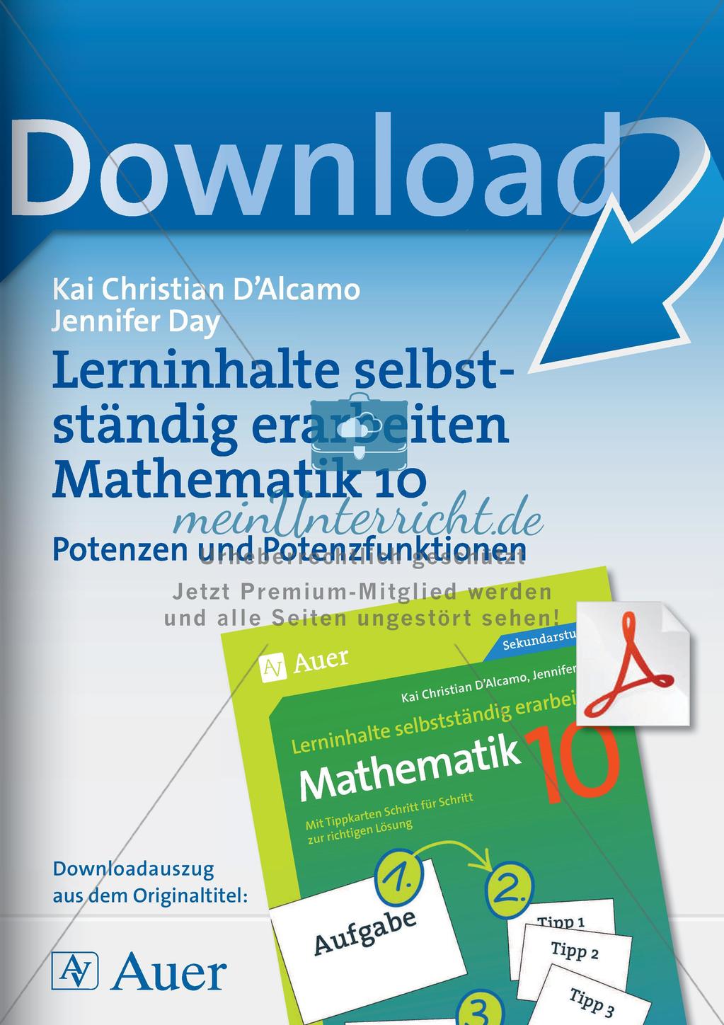 Lerninhalte selbstständig erarbeiten: Potenzen und Potenzfunktionen Preview 1