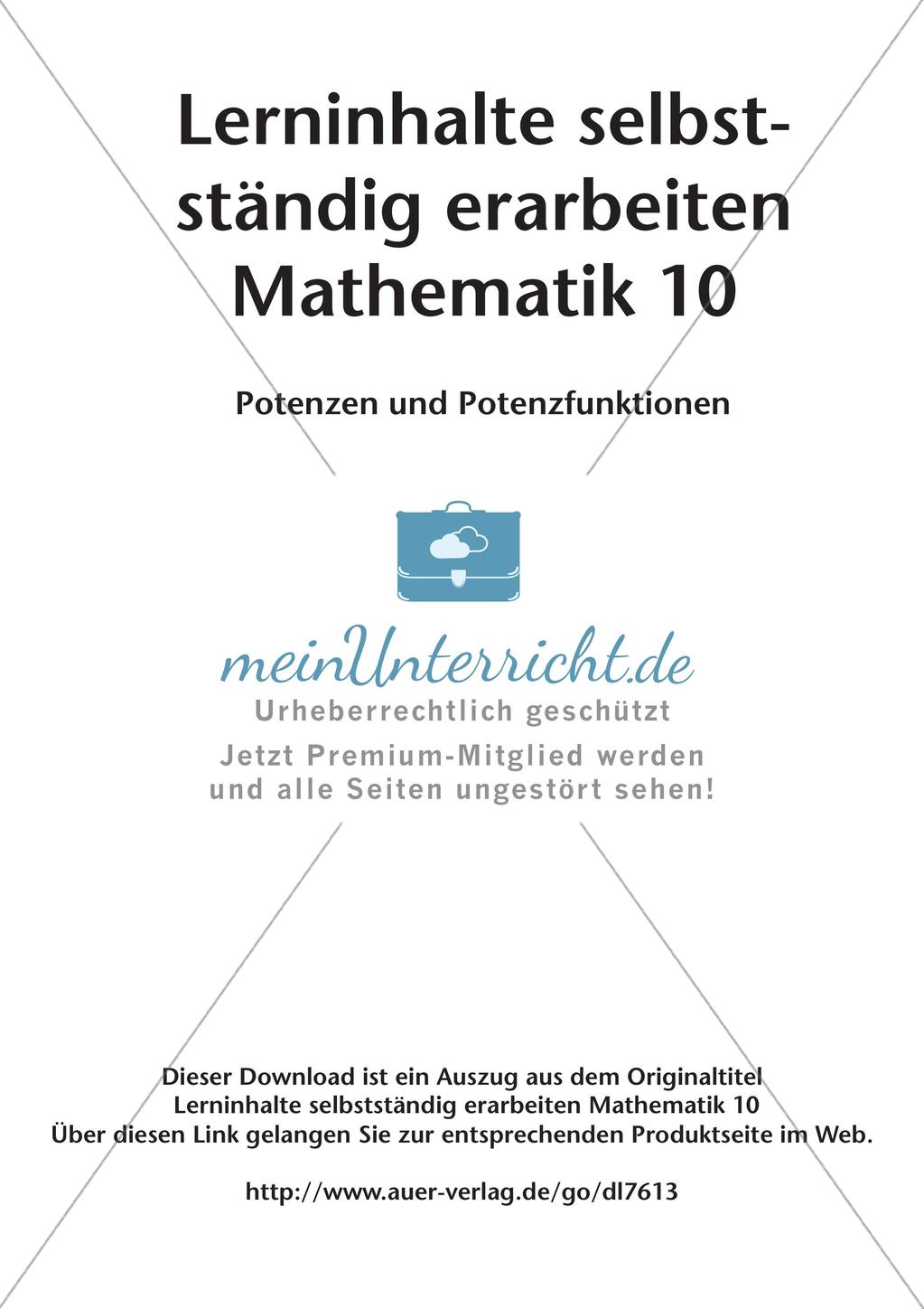 Lerninhalte selbstständig erarbeiten: Potenzen und Potenzfunktionen Preview 2