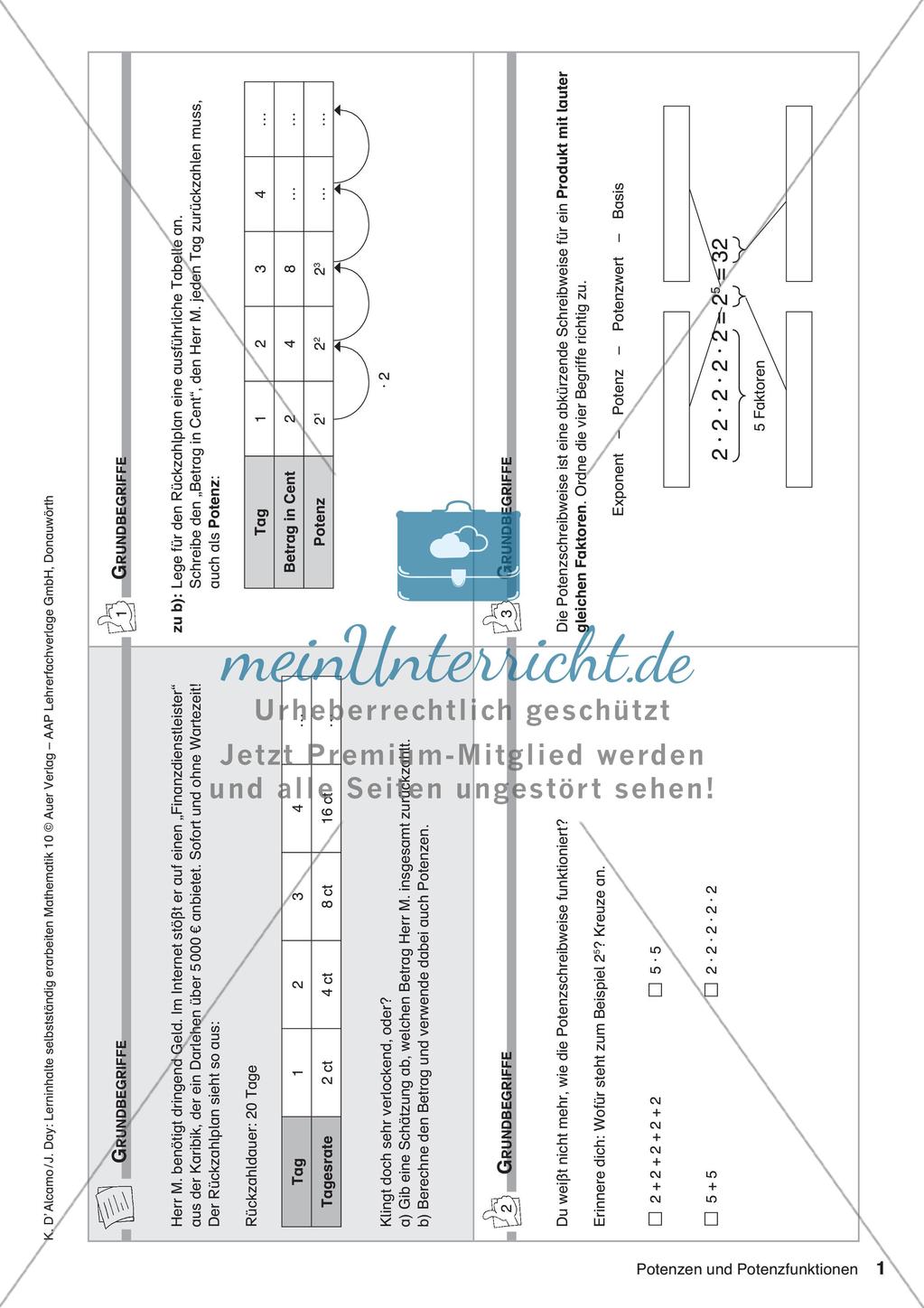 Lerninhalte selbstständig erarbeiten: Potenzen und Potenzfunktionen Preview 3