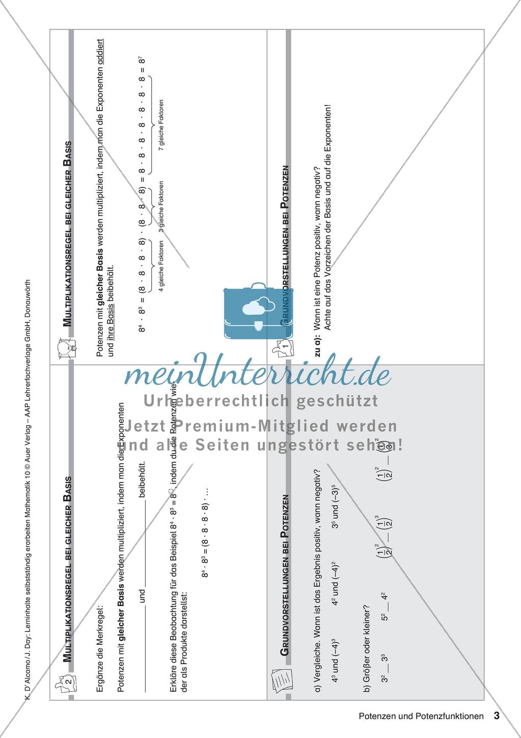 Lerninhalte selbstständig erarbeiten: Potenzen und Potenzfunktionen Preview 5