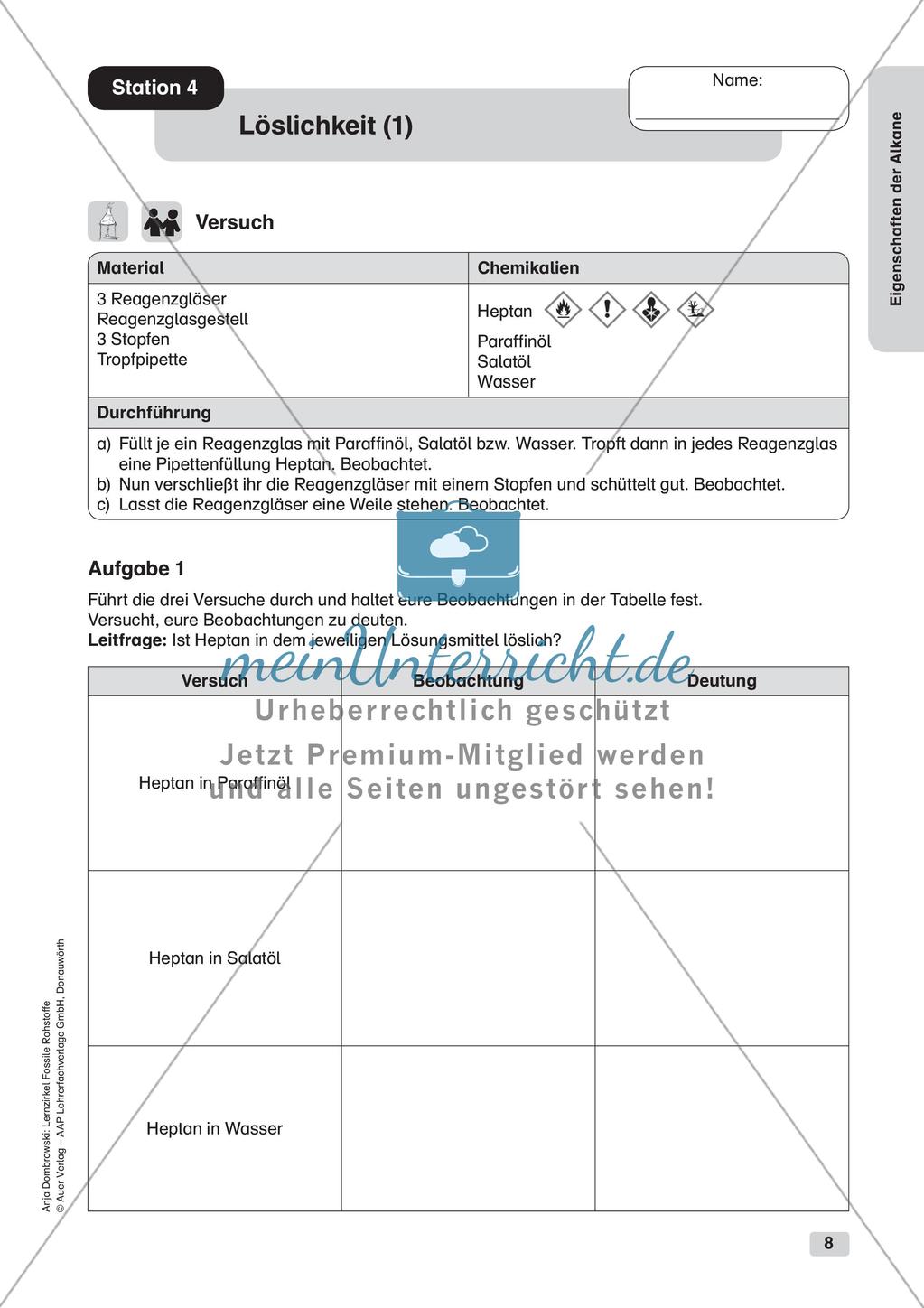 Chemie an Stationen: Eigenschaften der Alkane Preview 10