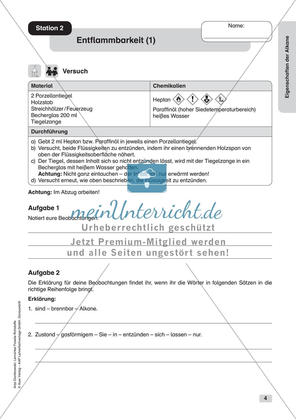 Chemie an Stationen: Eigenschaften der Alkane Preview 6