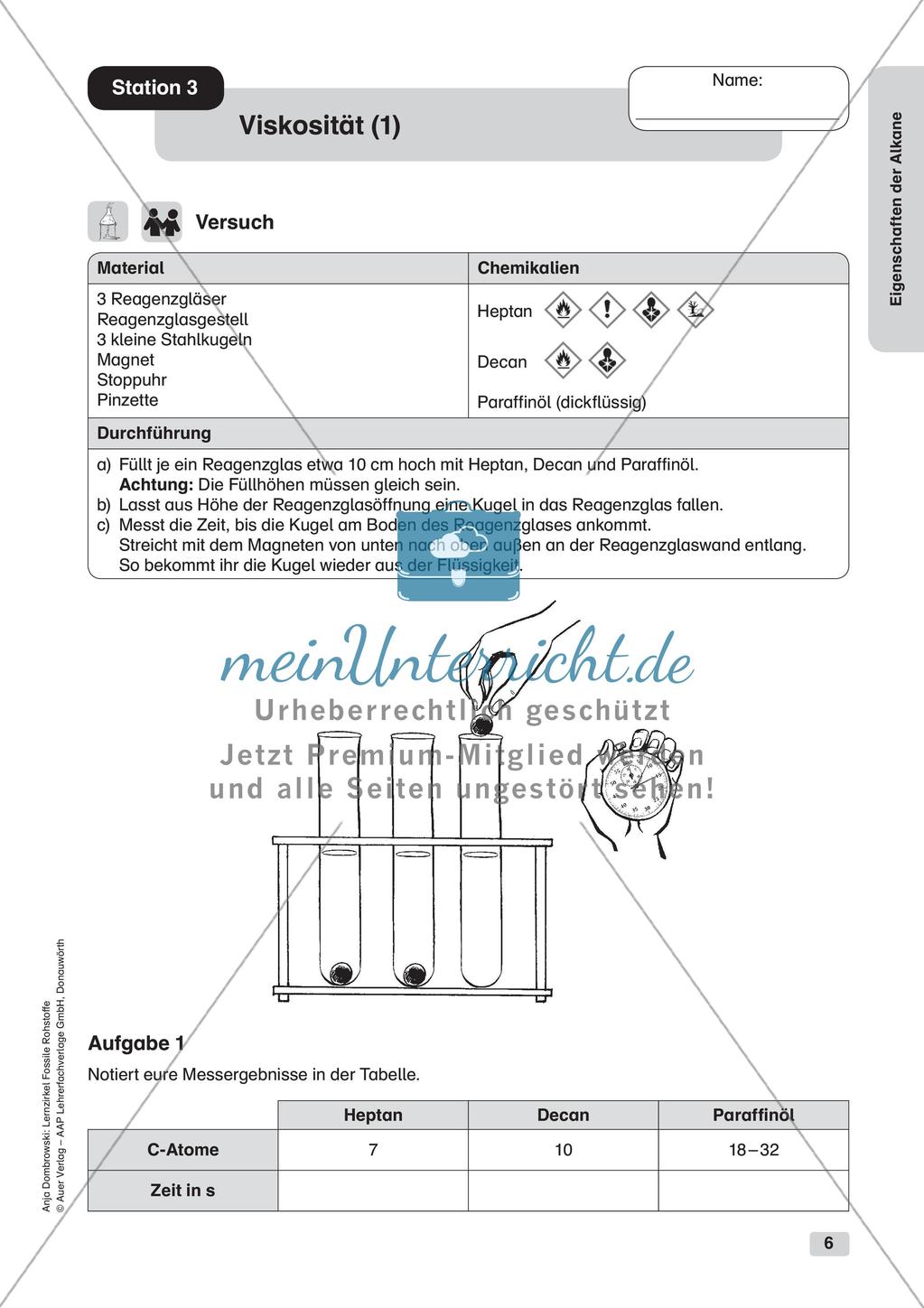 Chemie an Stationen: Eigenschaften der Alkane Preview 8