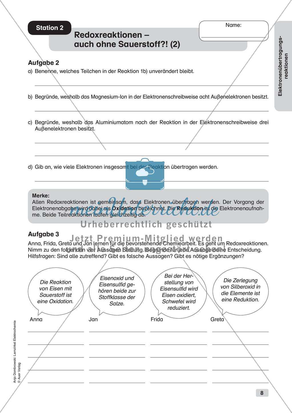 Lernzirkel Elektrochemie: Elektronenübertragungsreaktionen Preview 10