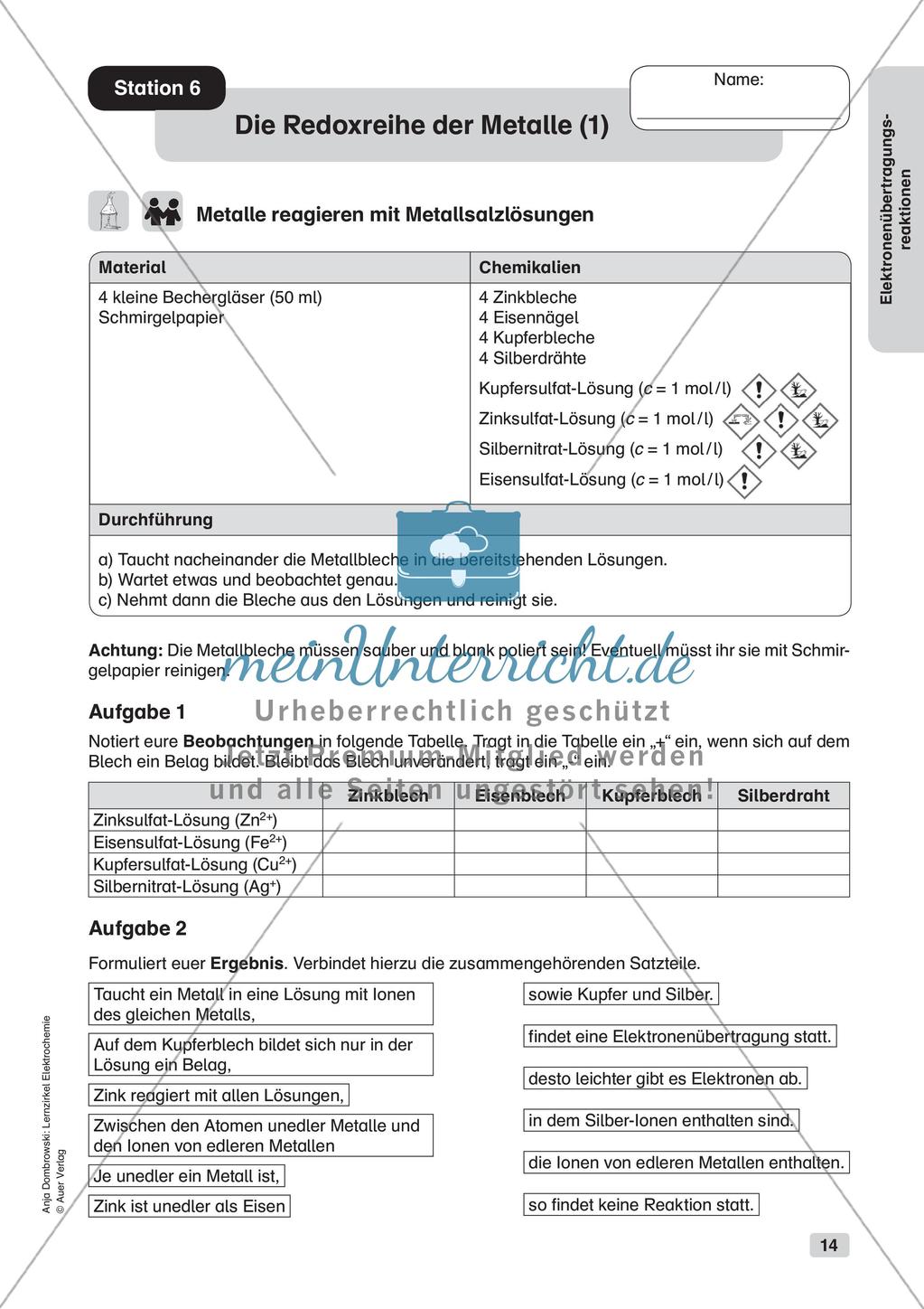 Lernzirkel Elektrochemie: Elektronenübertragungsreaktionen Preview 16