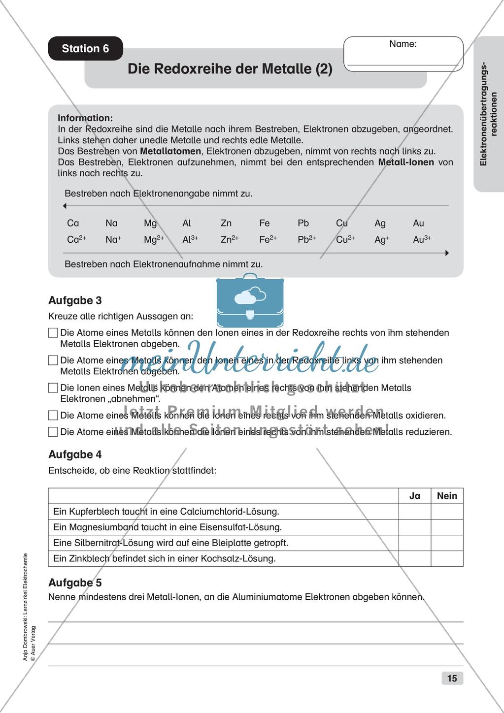 Lernzirkel Elektrochemie: Elektronenübertragungsreaktionen Preview 17